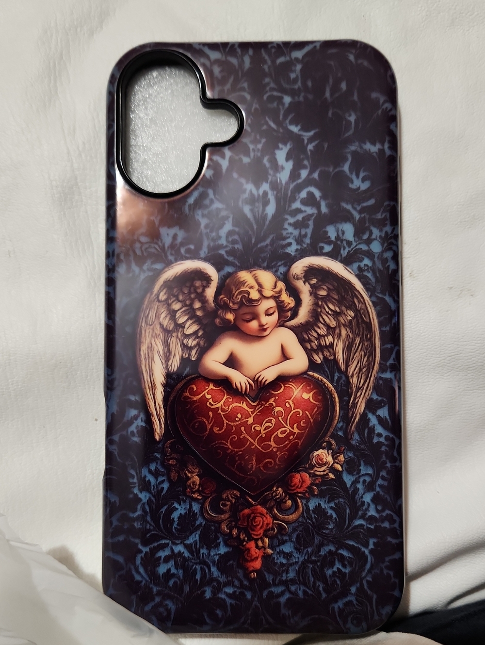 Cherub Heart Decorative Home Art Panel in Deep Blue and Burgundy